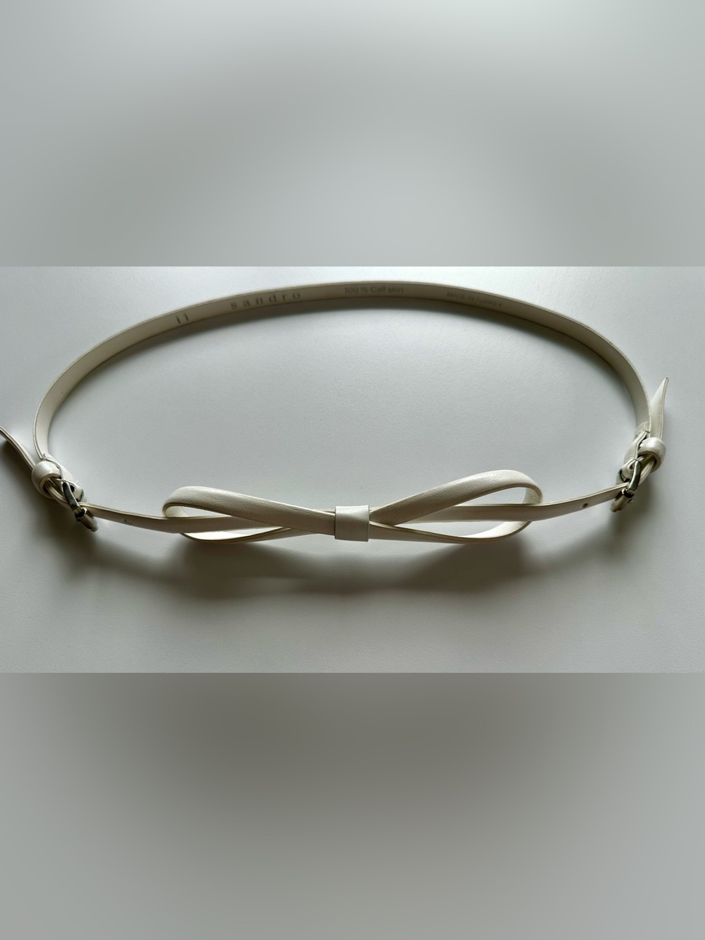 Sandro Paris T1 100% Calfskin Leather Sculptural Bow Belt Ivory White